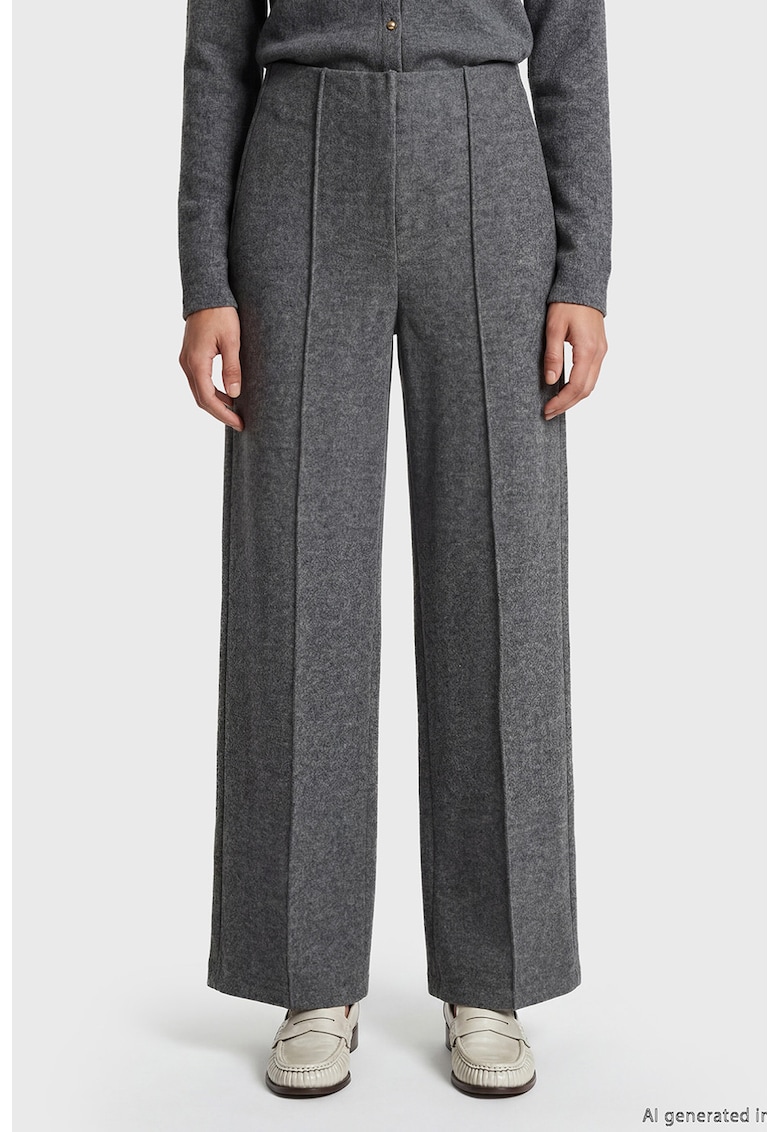 Pantaloni cu croiala ampla si talie inalta - Gri melange