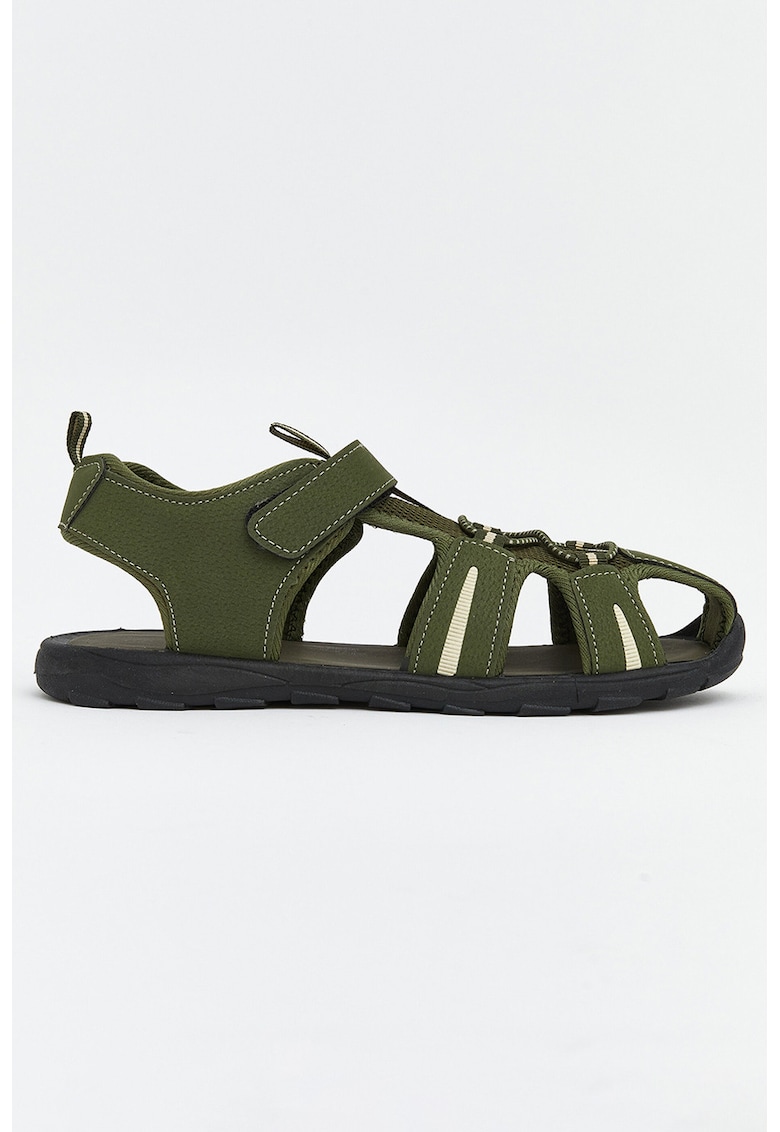Sandale fisherman cu velcro - Kaki inchis/Alb murdar
