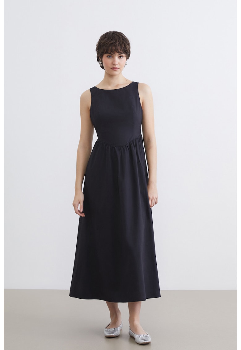 Rochie de bumbac cu decolteu pe spate - Negru stins