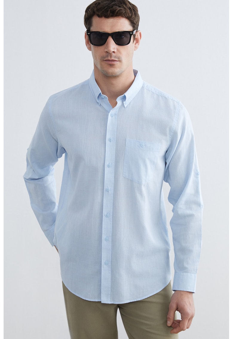 Camasa Oxford de bumbac si in - Albastru pastel