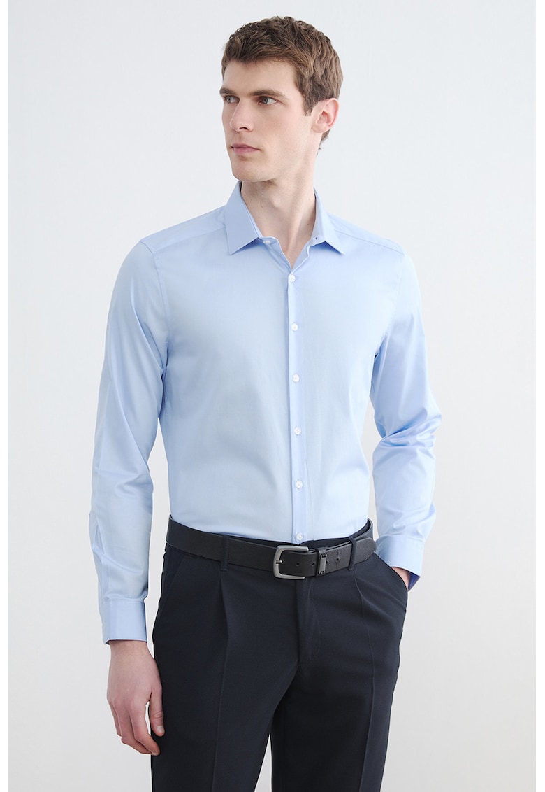 Camasa slim fit de bumbac - Albastru azur