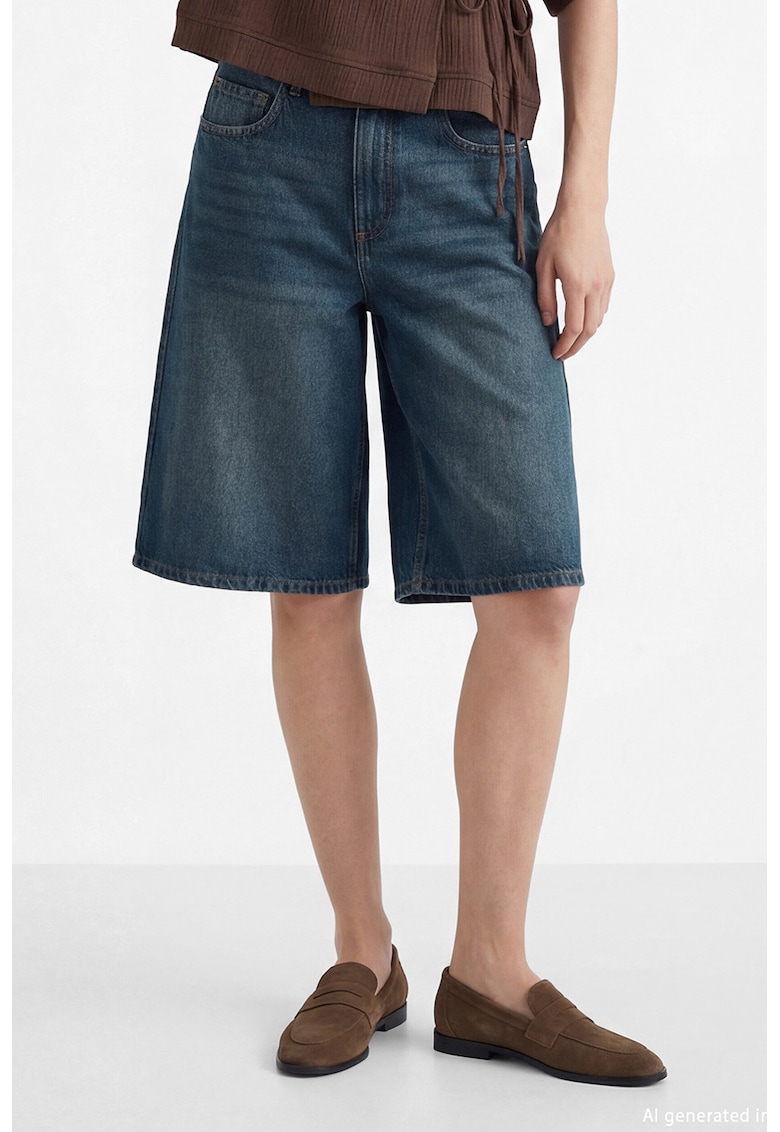 Bermude din denim si amestec de lyocell - Albastru inchis