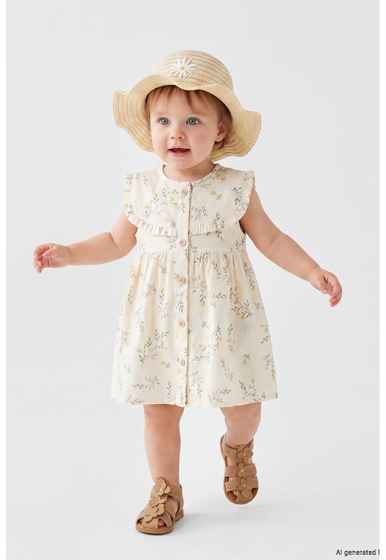 Palarie de paie cu detaliu floral - Galben pastel/Alb murdar/Bej deschis