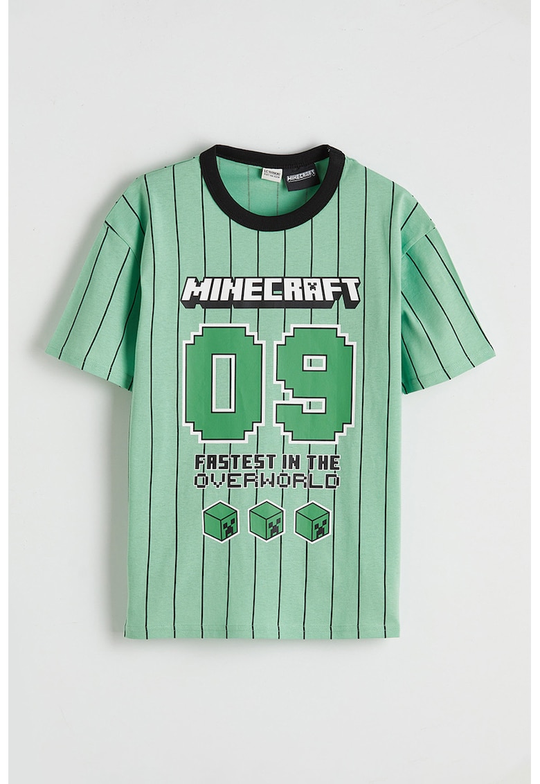 Tricou cu imprimeu Minecraft - Alb/Negru/Verde aquamarin/Verde menta