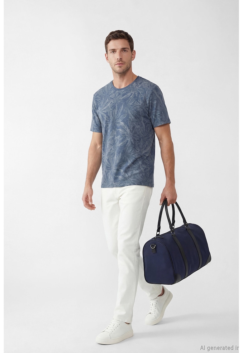 Tricou cu imprimeu abstract - Albastru prafuit