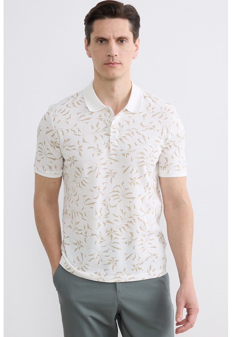 Tricou polo slim fit - Alb/Maro camel