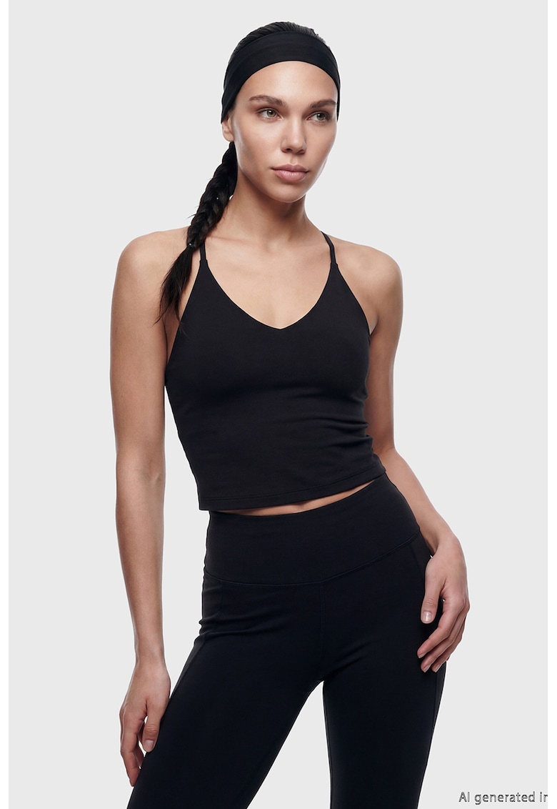 Top crop pentru fitness - Negru stins