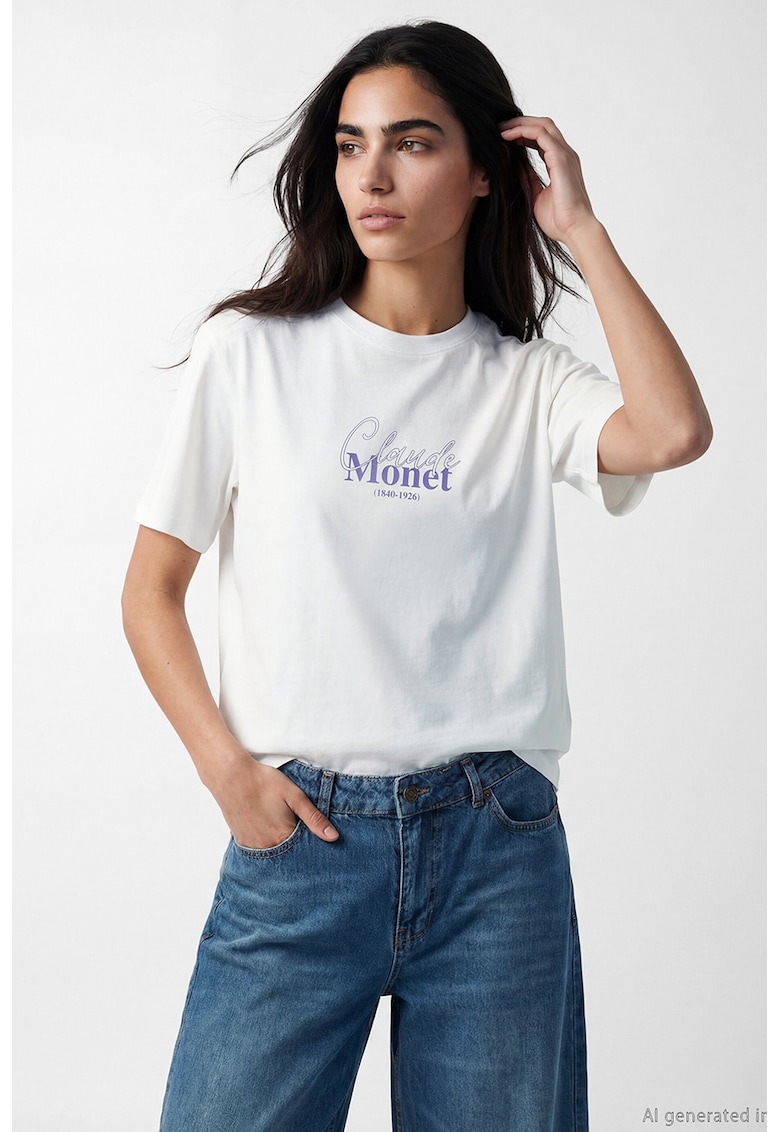 Tricou cu imprimeu pe partea din spate - Alb optic/Ametist