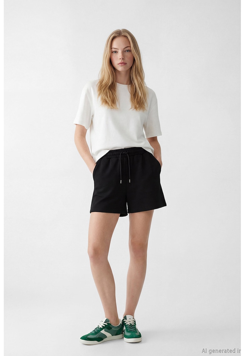 Pantaloni scurti de trening cu snur in talie - Negru stins