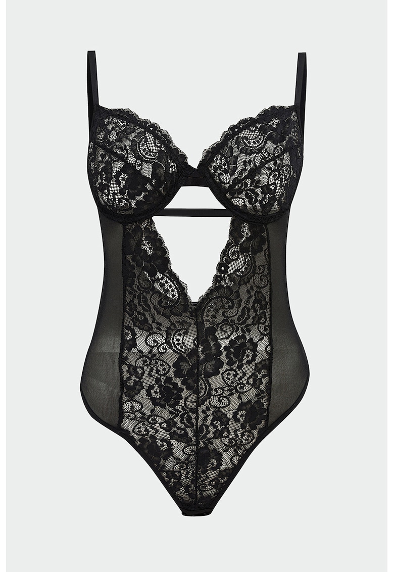 Body din dantela cu bretele ajustabile - Black Onyx