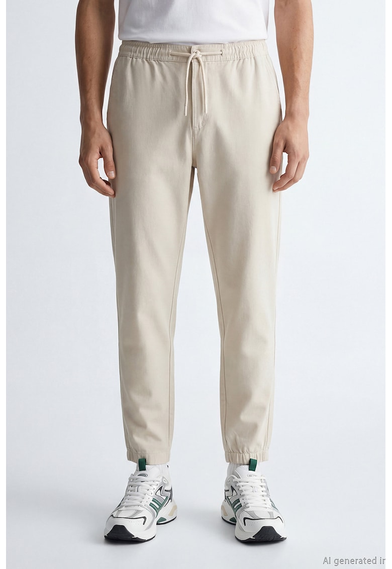 Pantaloni de bumbac cu snururi - Bej deschis