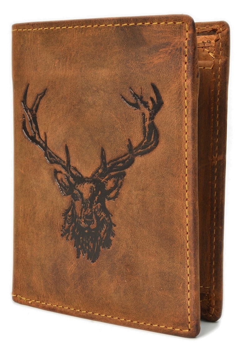 Portofel barbati piele naturala maro antichizat 9.5 x 12.5 x 2.5 cm - Vintage Hunting -