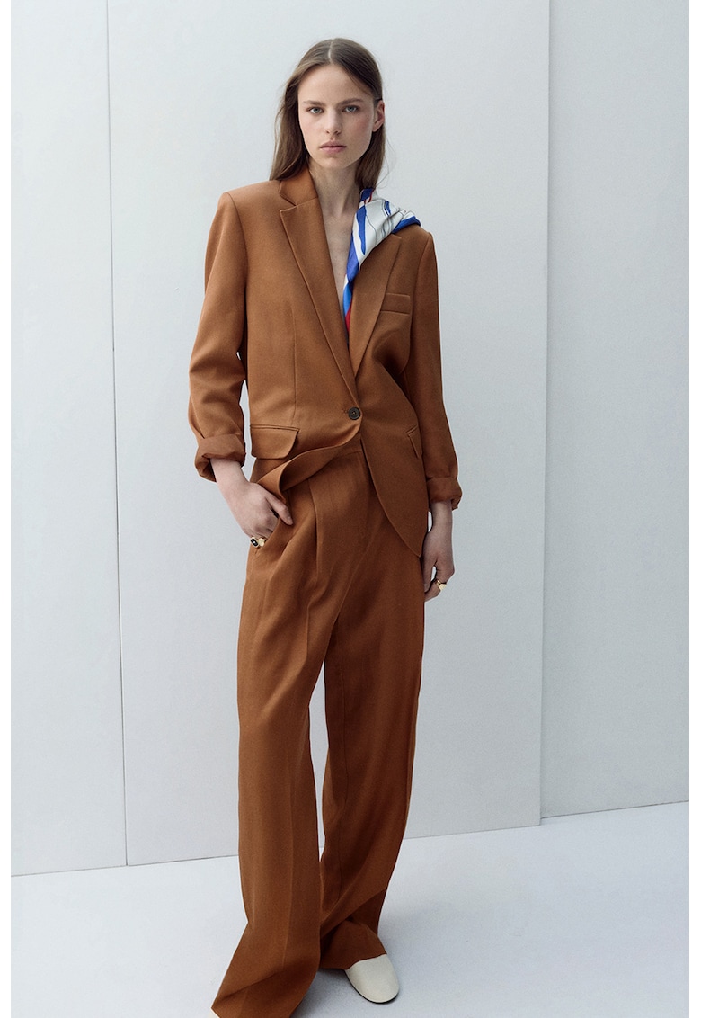 Sacou din amestec de in cu revere decupate - Caramel