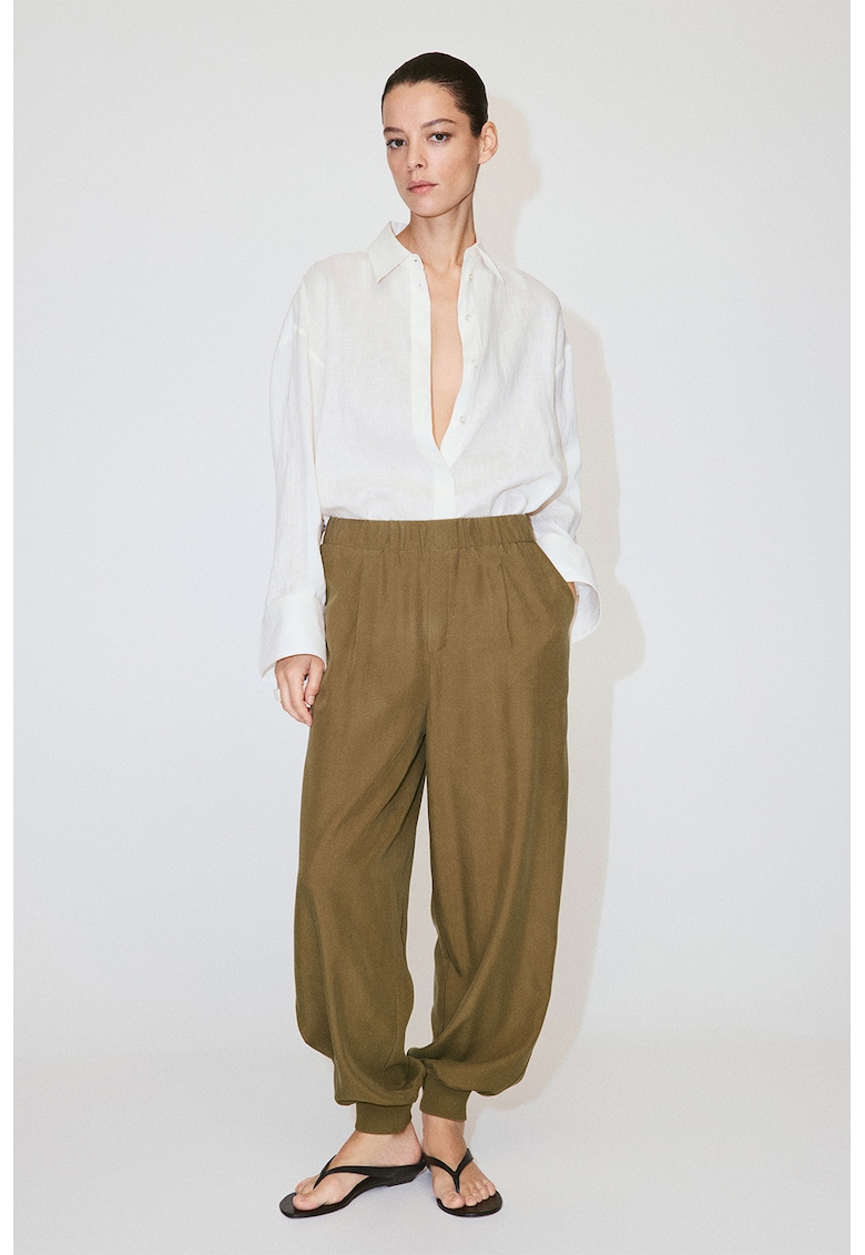 Pantaloni balloon fit cu talie inalta - Verde masliniu