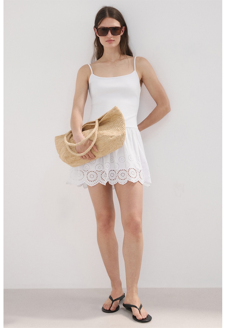 Rochie fara maneci cu detalii perforate - Alb