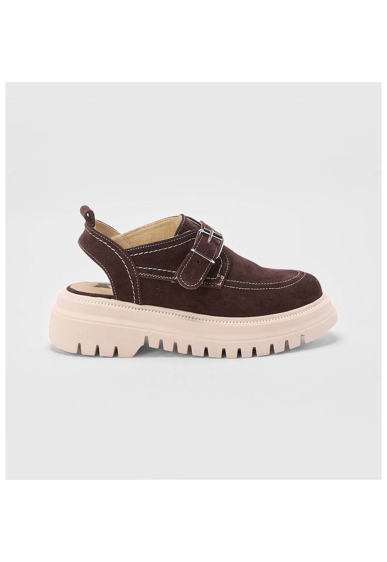 Pantofi loafer din piele intoarsa - cu calcai decupat - Flow - Chocolate - Ciocolatiu