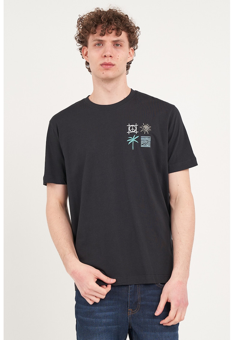 Tricou din bumbac cu imprimeu pe piept - Albastru ultramarin