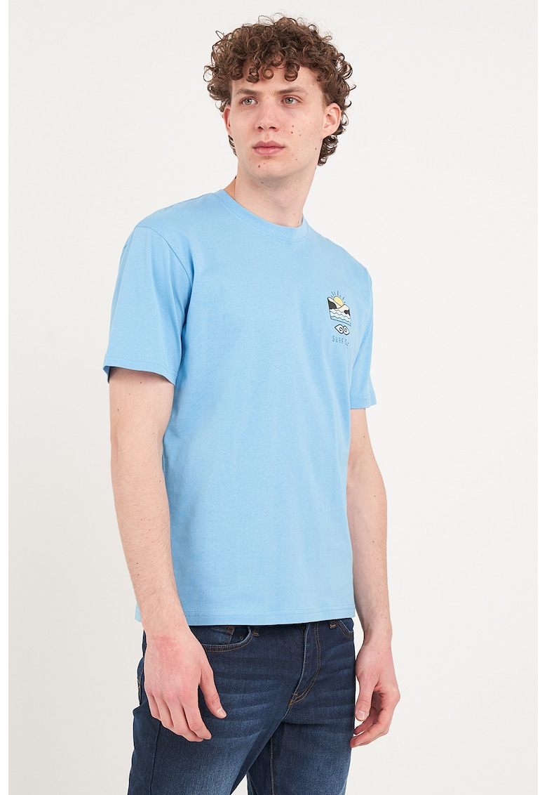 Tricou din bumbac cu imprimeu pe piept - Albastru deschis