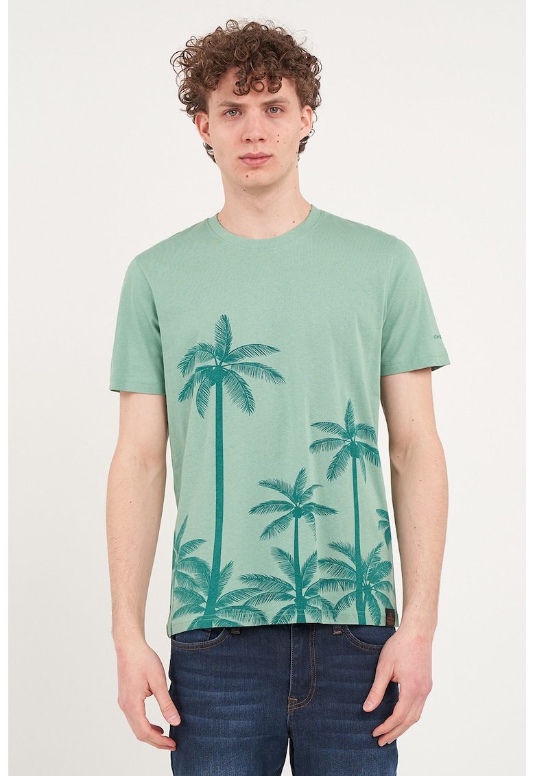 Tricou din bumbac cu imprimeu palmieri - Verde deschis