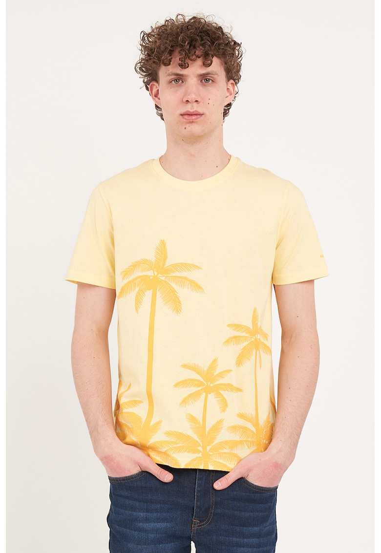 Tricou din bumbac cu imprimeu palmieri - Galben