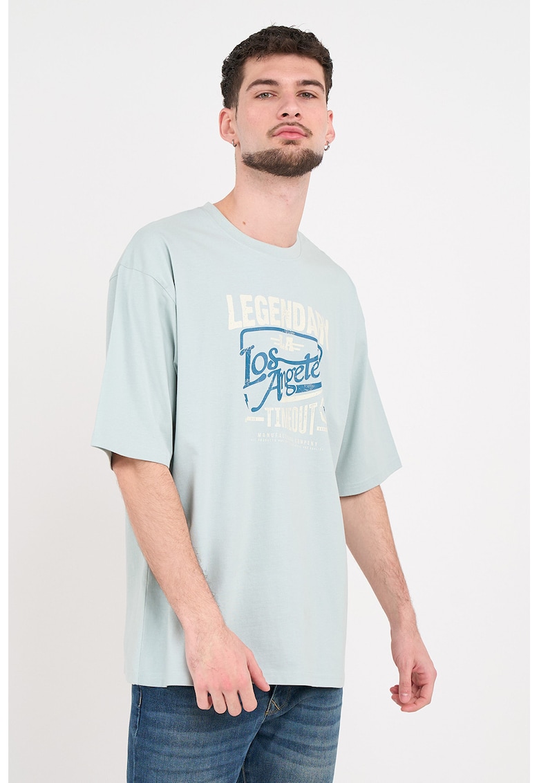 Tricou lejer din bumbac cu imprimeu - Albastru pastel