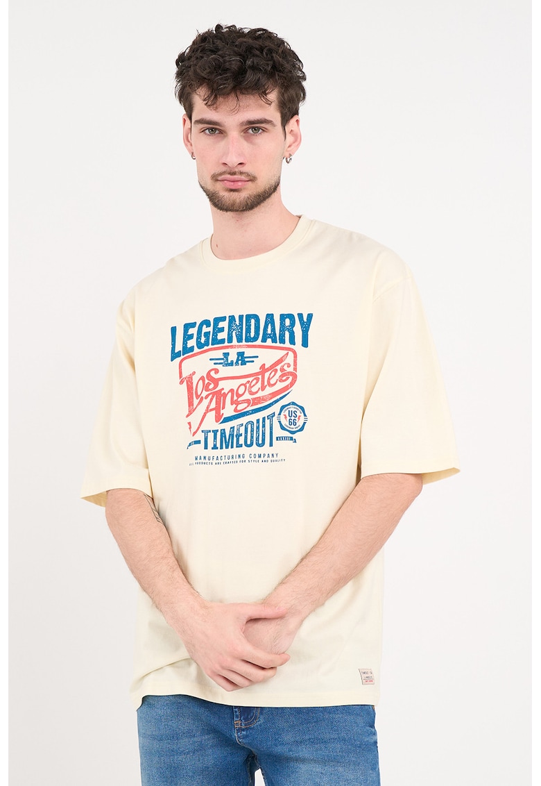 Tricou lejer din bumbac cu imprimeu - Crem