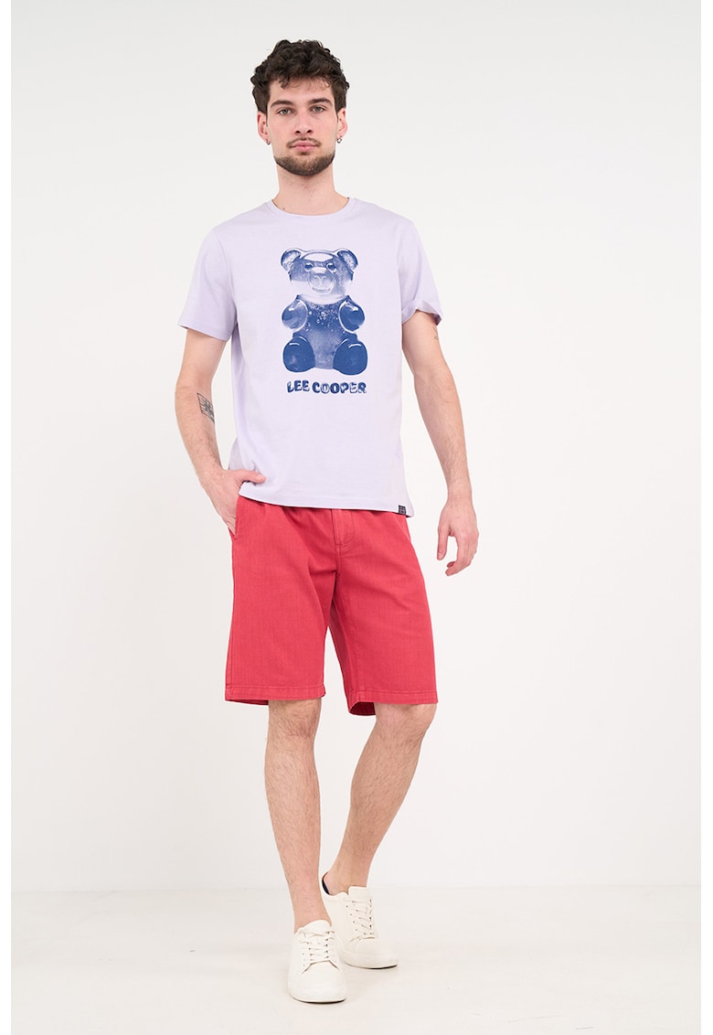 Pantaloni scurti din bumbac cu croiala conica si snur - Rosu vermillion