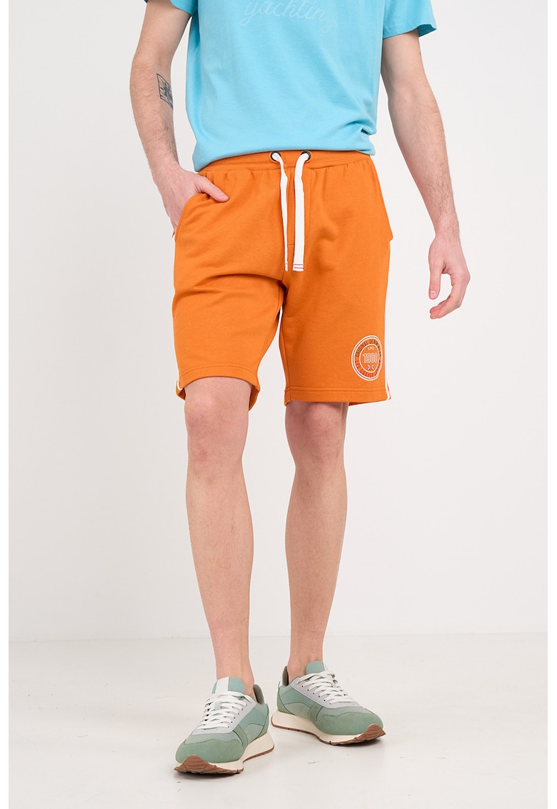 Pantaloni scurti din amestec de bumbac cu snur - Portocaliu mandarina