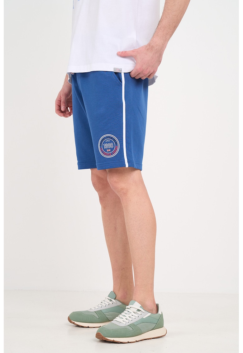 Pantaloni scurti din amestec de bumbac cu snur - Albastru inchis