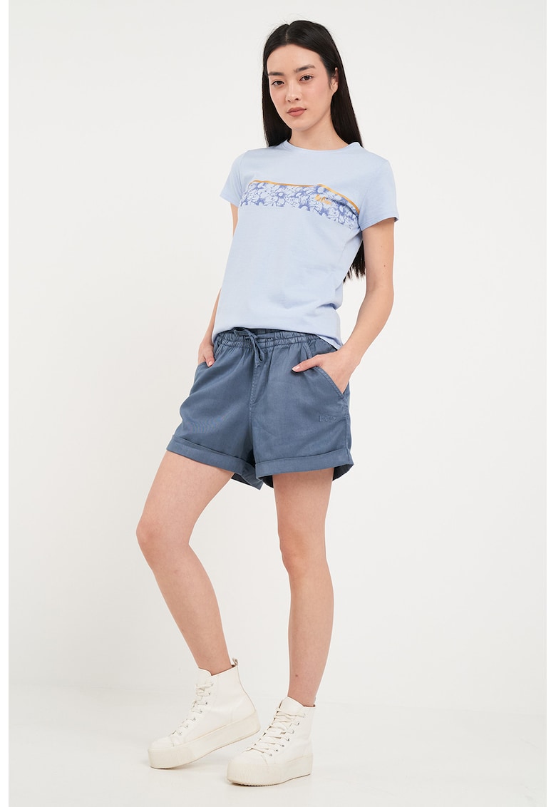 Pantaloni scurti din tencel cu logo si snur - Albastru cobalt