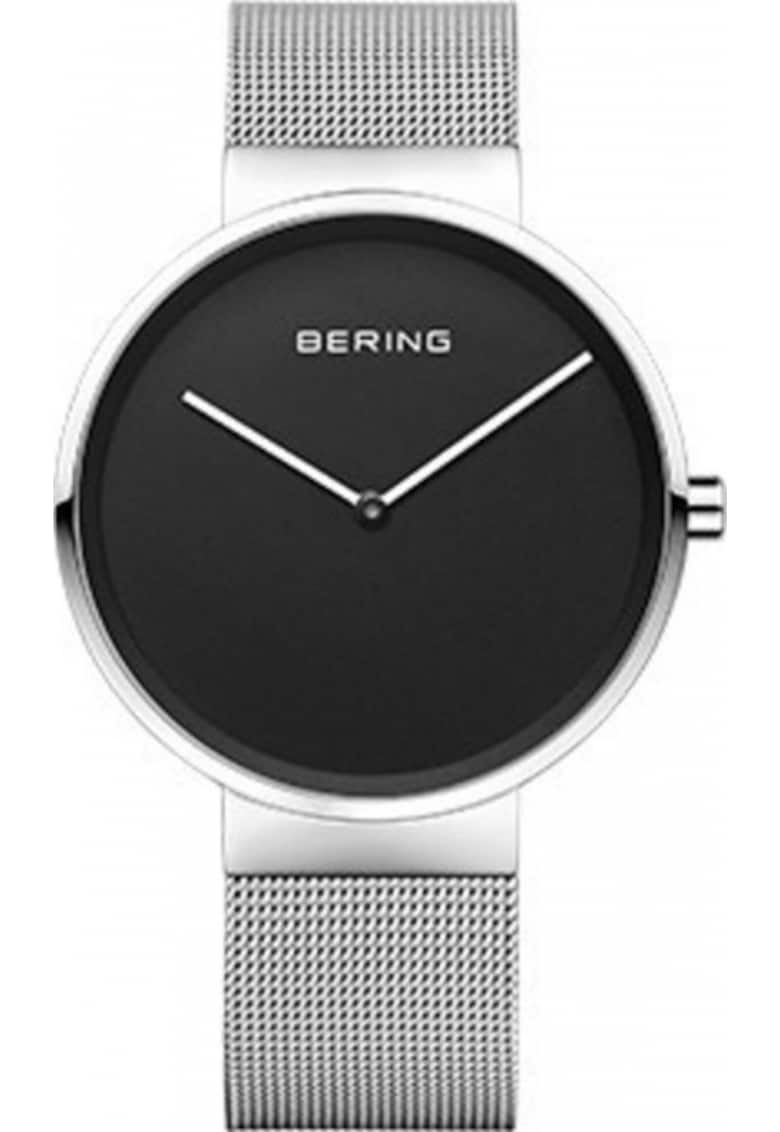 Ceas de dama si barbatesc 14539-002 - argintiu - cu design clasic in stil fashion - potrivit pentru cupluri