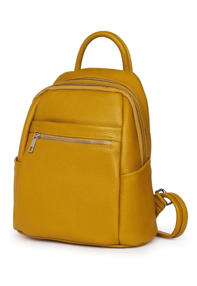 Rucsac dama - Jonathan - piele naturala - galben mustar - 31x27x13cm