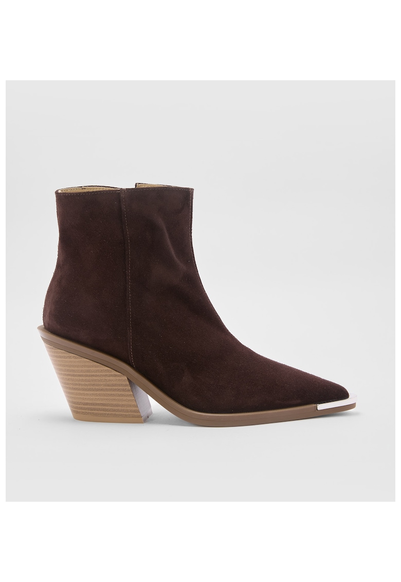 Botine cowboy din piele intoarsa - Essence - Chocolate - Ciocolatiu