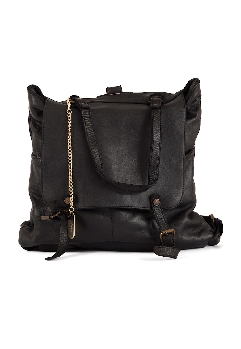 Rucsac din piele cu accesoriu logo detasabil - Negru