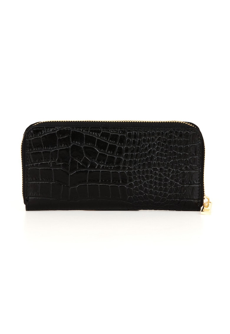 Portofel din piele cu aspect de piele de crocodil - Negru