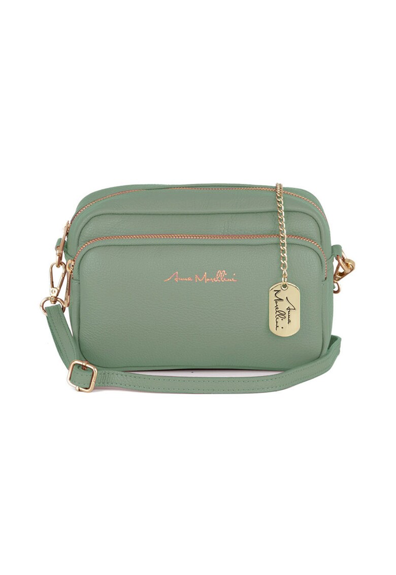 Geanta crossbody din piele cu buzunar frontal cu fermoar