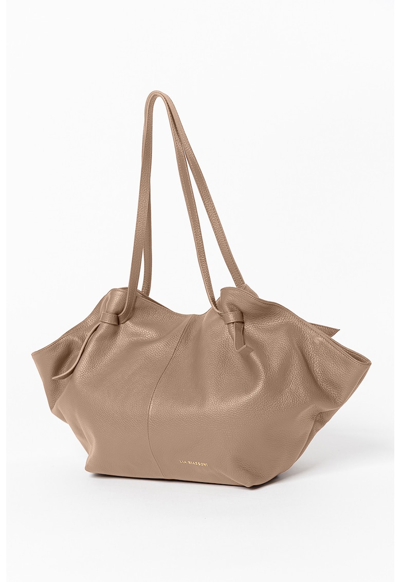 Geanta shopper de piele cu detaliu cu logo discret - Maro deschis