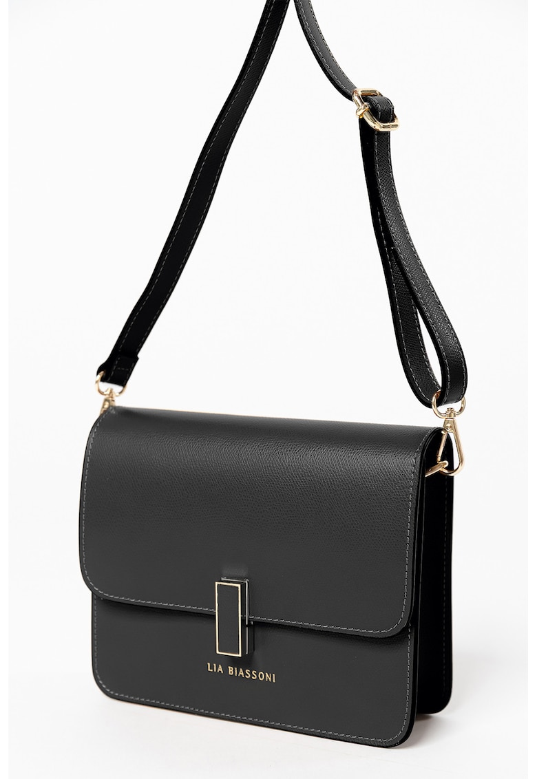Geanta crossbody din piele cu clapa - Negru