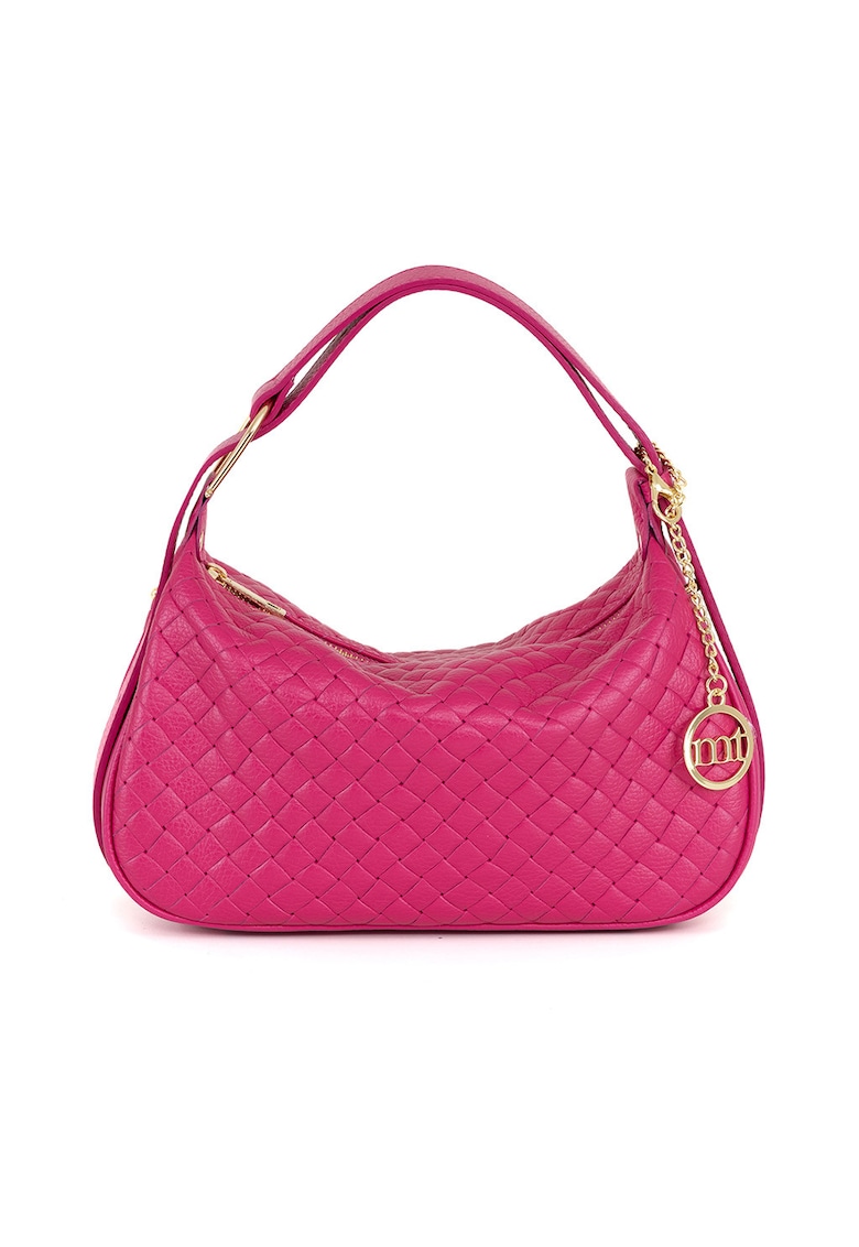 Geanta din piele cu maner si logo metalic - Fucsia