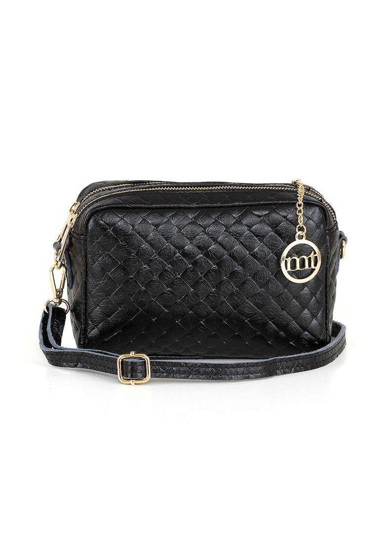 Geanta crossbody din piele cu bareta detasabila - Negru