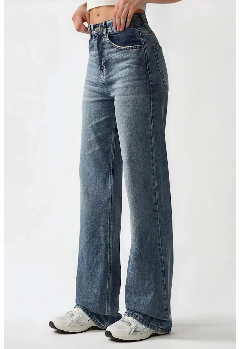Blugi dama - talie inalta - croiala dreapta - denim albastru mediu - 100% bumbac
