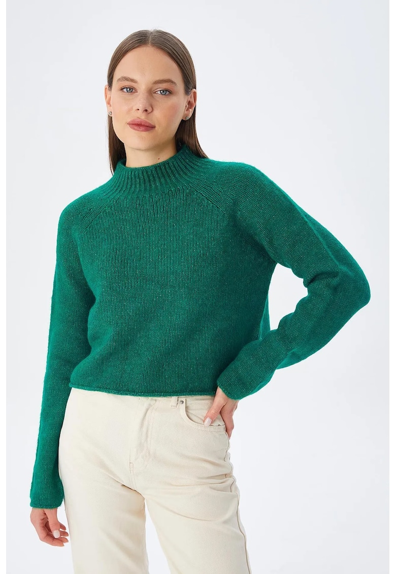 Pulover scurt - tricotat texturat - verde - acrilic-poliester -