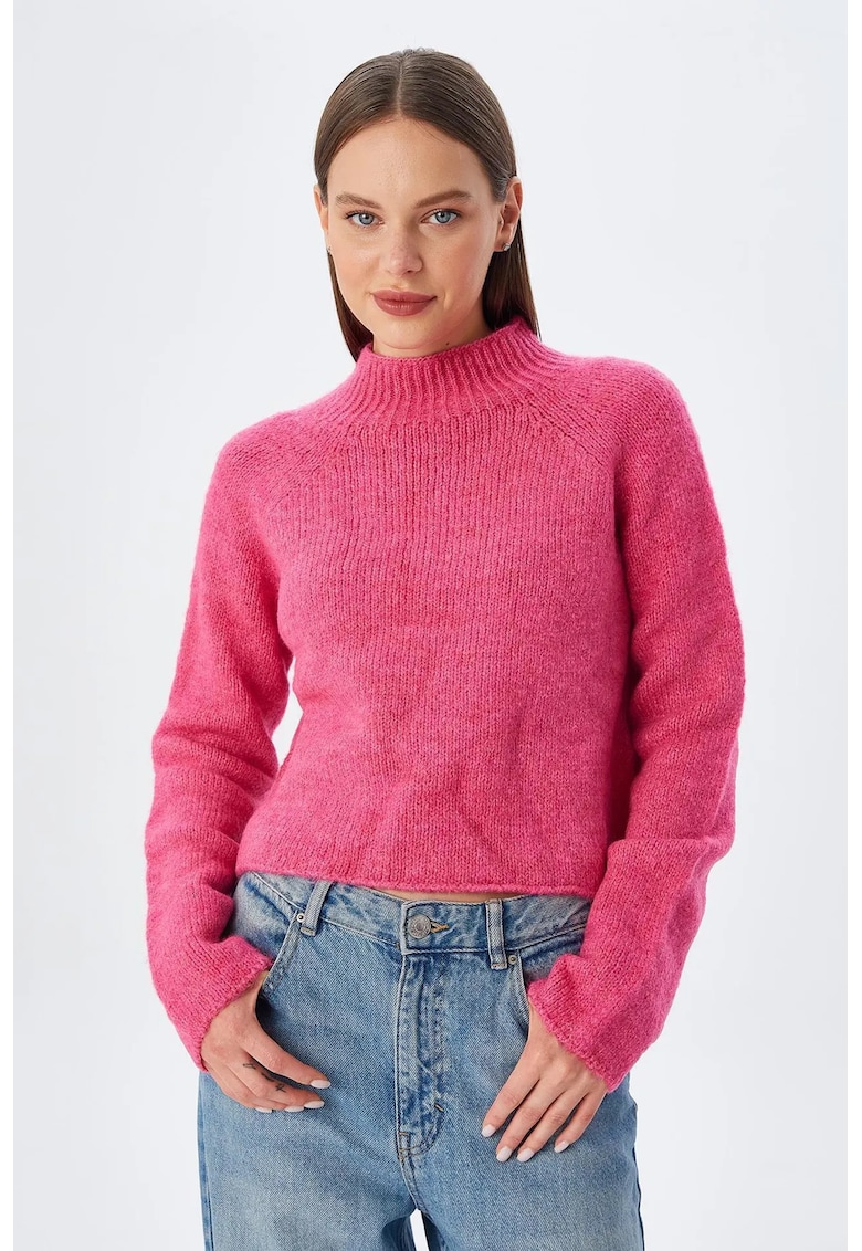 Pulover dama - tricotat scurt - roz neon - 80% acrilic - 20% poliester -