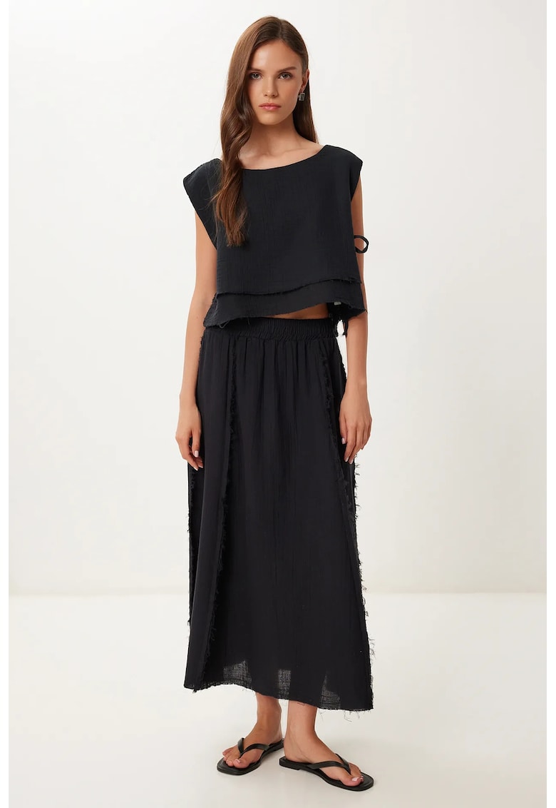 Set asortat Happiness Istanbul - bluza fara maneci si fusta cu croiala larga - 100% bumbac 55375 - Negru