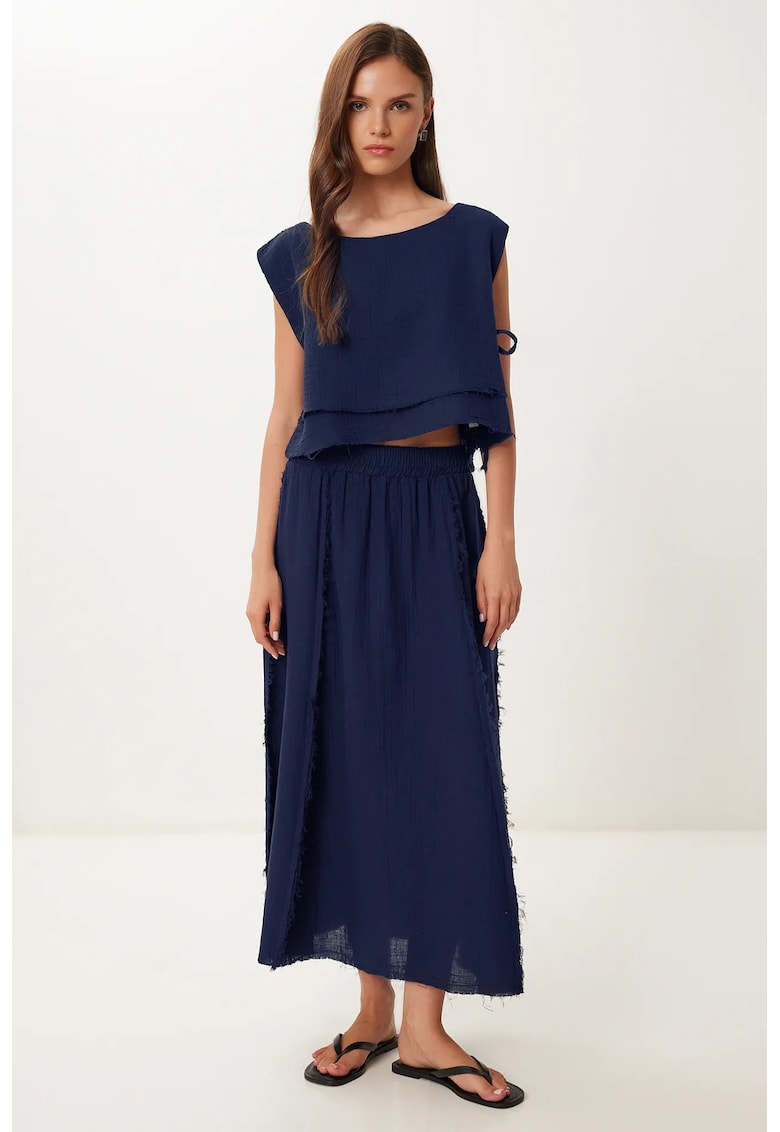 Set asortat Happiness Istanbul - bluza fara maneci si fusta cu croiala larga - 100% bumbac 55375 - Bleumarin/Bleumarin