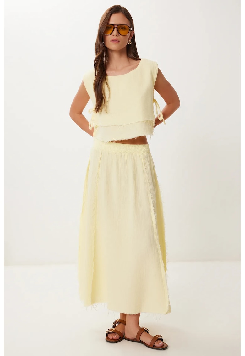 Set din doua piese - Happiness Istanbul - bluza fara maneci si fusta larga - Galben chihlimbar - bumbac -