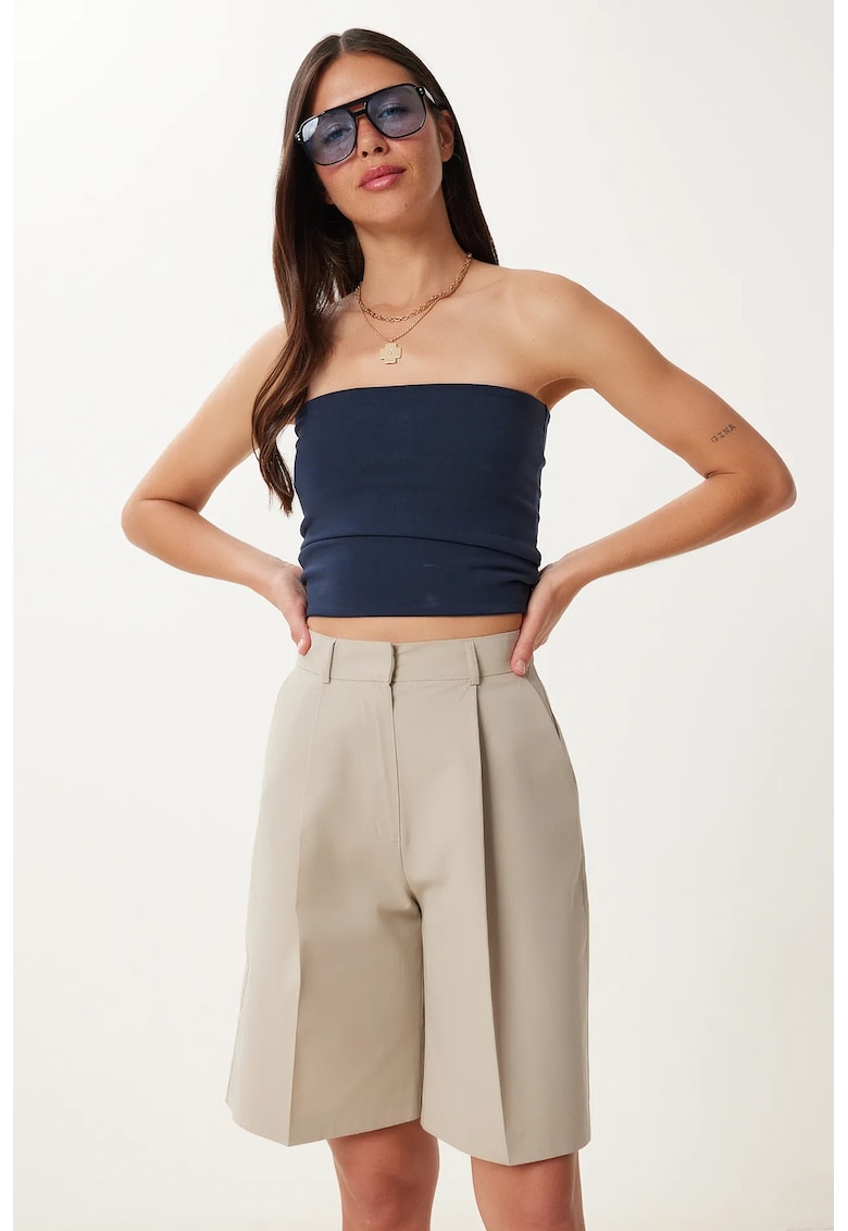 Pantaloni scurti - Happiness Istanbul - cu curea - bej natural - bumbac -