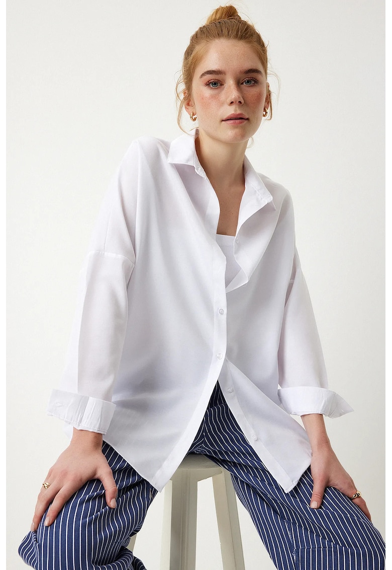 Camasa dama - Happiness Istanbul - camasa supradimensionata din poplin - alb - bumbac
