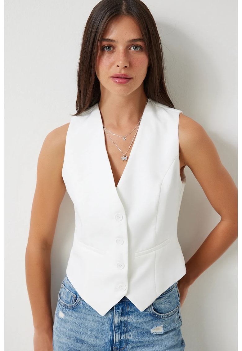 Vesta scurta - Happiness Istanbul - casual - alb - bumbac/poliester