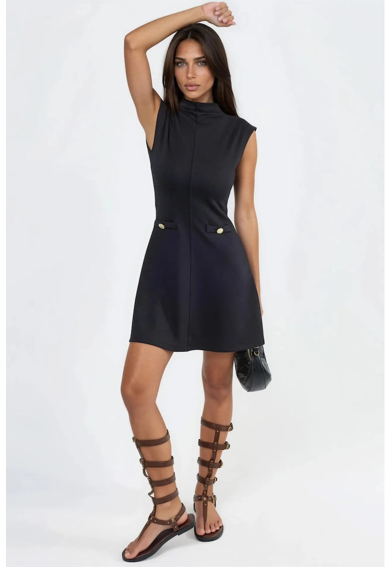 Rochie Mini Eleganta - Neagra - Poliester si Elastan - Fara Maneci - Buzunare